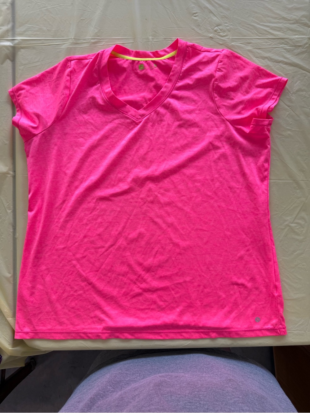 Women's Neon Pink V-Neck Short Sleeve Tee
